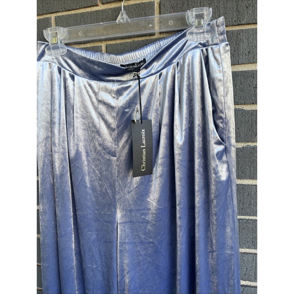 Christian LaCroix Velvet Wide Leg Lounge Pants Ice Blue Gray Medium NWT NEW - Picture 2 of 7